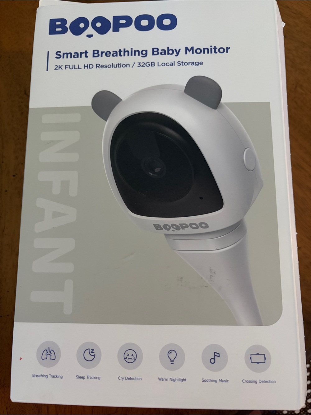 BOOPOO Smart Breathing Baby Monitor - White & Gray